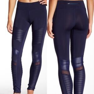 Electric‎ Yoga Navy Blue Moto Leggings Ribbed Mesh Panels Small